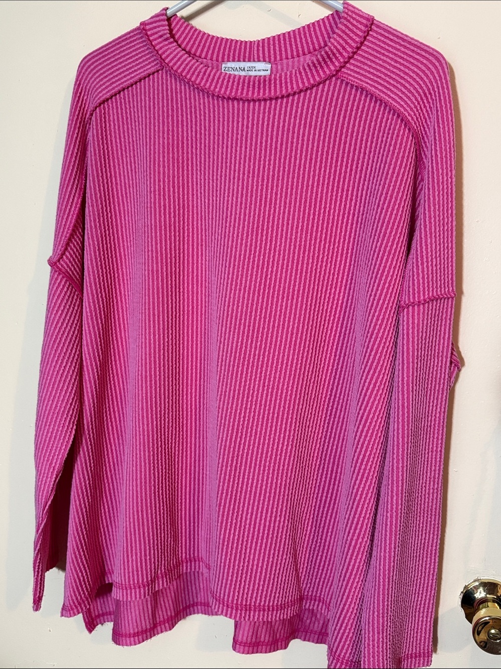 Zenana Outfitters Hot Pink Ribbed Long Sleeve Top